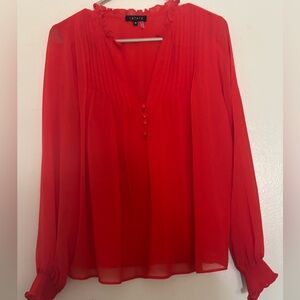 1. State Vibrant Red Blouse Ruffled Neck NWT